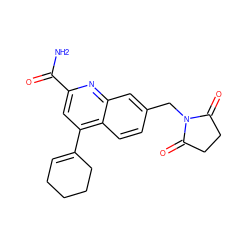 NC(=O)c1cc(C2=CCCCC2)c2ccc(CN3C(=O)CCC3=O)cc2n1 ZINC000205628911