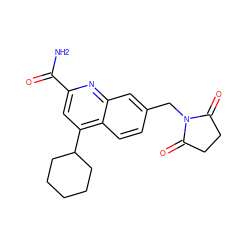 NC(=O)c1cc(C2CCCCC2)c2ccc(CN3C(=O)CCC3=O)cc2n1 ZINC000205628933