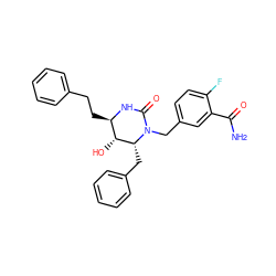 NC(=O)c1cc(CN2C(=O)N[C@H](CCc3ccccc3)[C@@H](O)[C@H]2Cc2ccccc2)ccc1F ZINC000013782663