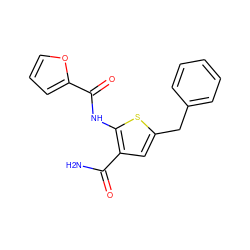 NC(=O)c1cc(Cc2ccccc2)sc1NC(=O)c1ccco1 ZINC000001054379