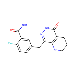 NC(=O)c1cc(Cc2n[nH]c(=O)c3c2NCCC3)ccc1F ZINC000084688858