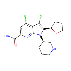 NC(=O)c1cc(Cl)c2c(Cl)c([C@H]3CCCO3)n([C@@H]3CCCNC3)c2n1 ZINC001772586269