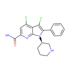 NC(=O)c1cc(Cl)c2c(Cl)c(-c3ccccc3)n([C@@H]3CCCNC3)c2n1 ZINC001772604206