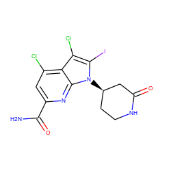 NC(=O)c1cc(Cl)c2c(Cl)c(I)n([C@@H]3CCNC(=O)C3)c2n1 ZINC001772636931