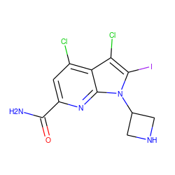 NC(=O)c1cc(Cl)c2c(Cl)c(I)n(C3CNC3)c2n1 ZINC001772630792