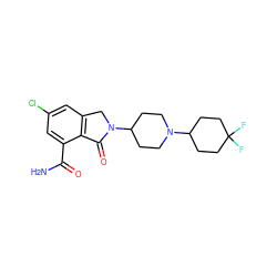 NC(=O)c1cc(Cl)cc2c1C(=O)N(C1CCN(C3CCC(F)(F)CC3)CC1)C2 ZINC000117342632