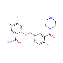 NC(=O)c1cc(F)c(F)cc1OCc1ccc(F)c(C(=O)N2CCNCC2)c1 ZINC000040394694