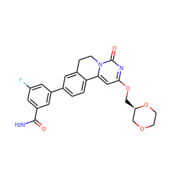 NC(=O)c1cc(F)cc(-c2ccc3c(c2)CCn2c-3cc(OC[C@@H]3COCCO3)nc2=O)c1 ZINC000142897055