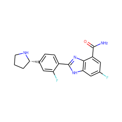 NC(=O)c1cc(F)cc2[nH]c(-c3ccc([C@@H]4CCCN4)cc3F)nc12 ZINC000049066638