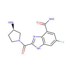 NC(=O)c1cc(F)cc2[nH]c(C(=O)N3CC[C@@H](N)C3)nc12 ZINC001772576673