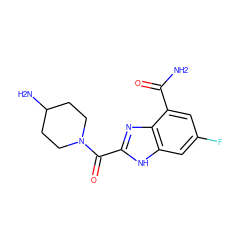 NC(=O)c1cc(F)cc2[nH]c(C(=O)N3CCC(N)CC3)nc12 ZINC001772572144