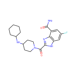 NC(=O)c1cc(F)cc2[nH]c(C(=O)N3CCC(NC4CCCCC4)CC3)nc12 ZINC001772585971