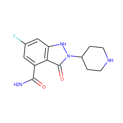 NC(=O)c1cc(F)cc2[nH]n(C3CCNCC3)c(=O)c12 ZINC000146719673