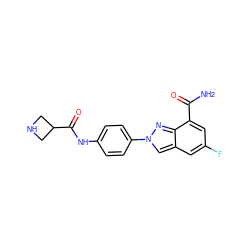 NC(=O)c1cc(F)cc2cn(-c3ccc(NC(=O)C4CNC4)cc3)nc12 ZINC000045351171