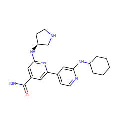 NC(=O)c1cc(N[C@H]2CCNC2)nc(-c2ccnc(NC3CCCCC3)c2)c1 ZINC000058603881