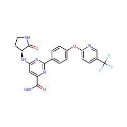 NC(=O)c1cc(N[C@H]2CCNC2=O)nc(-c2ccc(Oc3ccc(C(F)(F)F)cn3)cc2)n1 ZINC000142356566