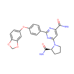 NC(=O)c1cc(N2CCC[C@H]2C(N)=O)nc(-c2ccc(Oc3ccc4c(c3)OCO4)cc2)n1 ZINC000144589928