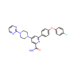 NC(=O)c1cc(N2CCN(c3ncccn3)CC2)cc(-c2ccc(Oc3ccc(F)cc3)cc2)n1 ZINC000114591992