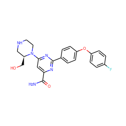 NC(=O)c1cc(N2CCNC[C@@H]2CO)nc(-c2ccc(Oc3ccc(F)cc3)cc2)n1 ZINC000142353741