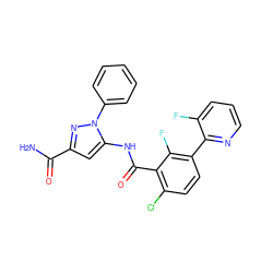 NC(=O)c1cc(NC(=O)c2c(Cl)ccc(-c3ncccc3F)c2F)n(-c2ccccc2)n1 ZINC001772613623