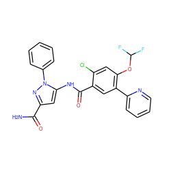 NC(=O)c1cc(NC(=O)c2cc(-c3ccccn3)c(OC(F)F)cc2Cl)n(-c2ccccc2)n1 ZINC001772623410