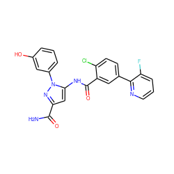 NC(=O)c1cc(NC(=O)c2cc(-c3ncccc3F)ccc2Cl)n(-c2cccc(O)c2)n1 ZINC001772571204