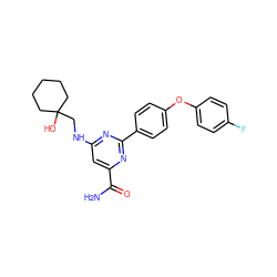 NC(=O)c1cc(NCC2(O)CCCCC2)nc(-c2ccc(Oc3ccc(F)cc3)cc2)n1 ZINC000142462307