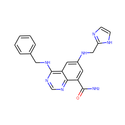 NC(=O)c1cc(NCc2ncc[nH]2)cc2c(NCc3ccccc3)ncnc12 ZINC000114347324