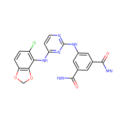 NC(=O)c1cc(Nc2nccc(Nc3c(Cl)ccc4c3OCO4)n2)cc(C(N)=O)c1 ZINC000040393779