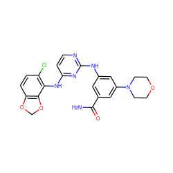 NC(=O)c1cc(Nc2nccc(Nc3c(Cl)ccc4c3OCO4)n2)cc(N2CCOCC2)c1 ZINC000040392560