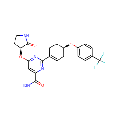 NC(=O)c1cc(O[C@H]2CCNC2=O)nc(C2=CC[C@H](Oc3ccc(C(F)(F)F)cc3)CC2)n1 ZINC000142357015