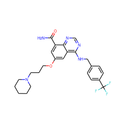 NC(=O)c1cc(OCCCN2CCCCC2)cc2c(NCc3ccc(C(F)(F)F)cc3)ncnc12 ZINC000114349248