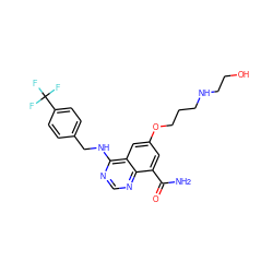 NC(=O)c1cc(OCCCNCCO)cc2c(NCc3ccc(C(F)(F)F)cc3)ncnc12 ZINC000114346268