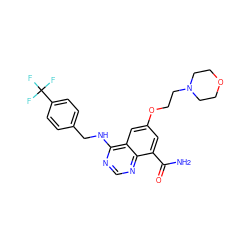 NC(=O)c1cc(OCCN2CCOCC2)cc2c(NCc3ccc(C(F)(F)F)cc3)ncnc12 ZINC000114343506