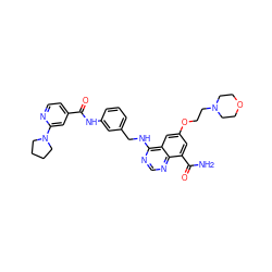 NC(=O)c1cc(OCCN2CCOCC2)cc2c(NCc3cccc(NC(=O)c4ccnc(N5CCCC5)c4)c3)ncnc12 ZINC000167128742