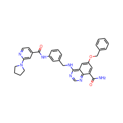 NC(=O)c1cc(OCc2ccccc2)cc2c(NCc3cccc(NC(=O)c4ccnc(N5CCCC5)c4)c3)ncnc12 ZINC000168193677