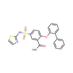 NC(=O)c1cc(S(=O)(=O)Nc2nccs2)ccc1Oc1ccccc1-c1ccccc1 ZINC000095581848