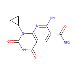 NC(=O)c1cc2c(=O)[nH]c(=O)n(C3CC3)c2nc1N ZINC000299832554