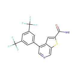 NC(=O)c1cc2c(-c3cc(C(F)(F)F)cc(C(F)(F)F)c3)cncc2s1 ZINC000063298477