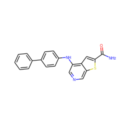 NC(=O)c1cc2c(Nc3ccc(-c4ccccc4)cc3)cncc2s1 ZINC000040836190