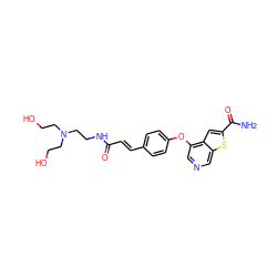 NC(=O)c1cc2c(Oc3ccc(/C=C/C(=O)NCCN(CCO)CCO)cc3)cncc2s1 ZINC000013864433