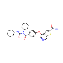 NC(=O)c1cc2c(Oc3ccc(C(=O)N(C(=O)NC4CCCCC4)C4CCCCC4)cc3)cncc2s1 ZINC000013864425