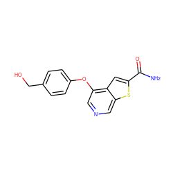 NC(=O)c1cc2c(Oc3ccc(CO)cc3)cncc2s1 ZINC000013864446