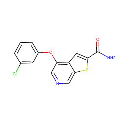 NC(=O)c1cc2c(Oc3cccc(Cl)c3)cncc2s1 ZINC000013864383