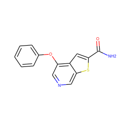 NC(=O)c1cc2c(Oc3ccccc3)cncc2s1 ZINC000013864396