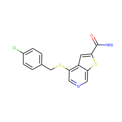 NC(=O)c1cc2c(SCc3ccc(Cl)cc3)cncc2s1 ZINC000013862358