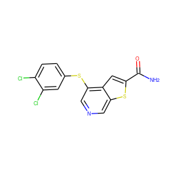 NC(=O)c1cc2c(Sc3ccc(Cl)c(Cl)c3)cncc2s1 ZINC000013862350