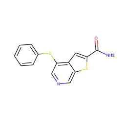 NC(=O)c1cc2c(Sc3ccccc3)cncc2s1 ZINC000013862342