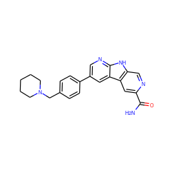 NC(=O)c1cc2c(cn1)[nH]c1ncc(-c3ccc(CN4CCCCC4)cc3)cc12 ZINC000200096750