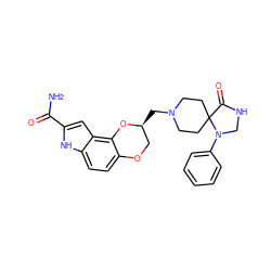 NC(=O)c1cc2c3c(ccc2[nH]1)OC[C@H](CN1CCC2(CC1)C(=O)NCN2c1ccccc1)O3 ZINC000013726400